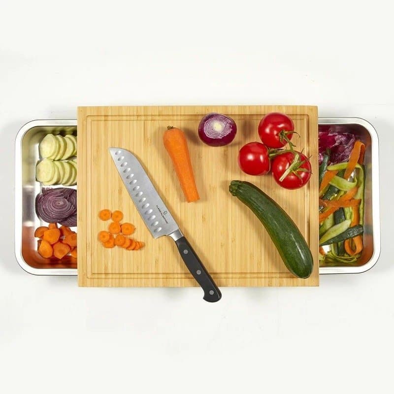 Tabla de cortar con cajones de acero inoxidable